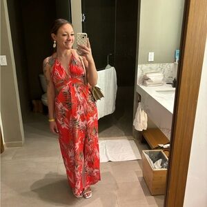 Red Floral Halter Maxi Dress